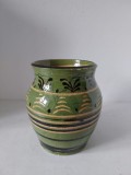 Vas ceramic / vaza de lut, vintage, model traditional taranesc rustic, vas pentru smantana, 16cm inaltime