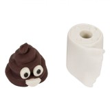 Radieră Set 2 Buc, Model 3D Poop și H&acirc;rtie Igienică, 3D, Alb/Maro, Oem
