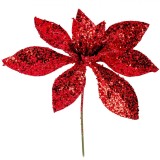 Floare Decorativă de Crăciun, Glitter, Roșu, 15.5 cm, Oem