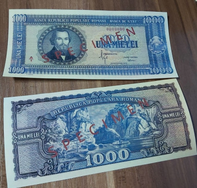 REPRODUCERE bancnota specimen 1000 Lei 1950 Romania foto