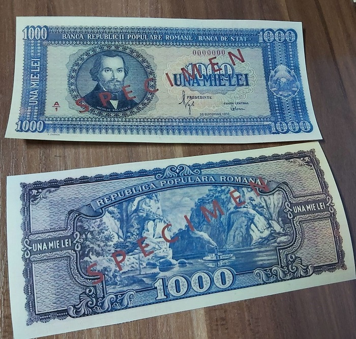 REPRODUCERE bancnota specimen 1000 Lei 1950 Romania