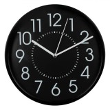 Ceas de Perete, Negru, 20cm, Plastic, Indicatori Albi, Oem