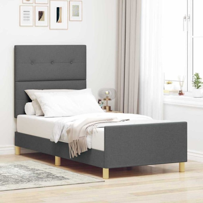 vidaXL Cadru de pat, gri &icirc;nchis, 90x200 cm, textil
