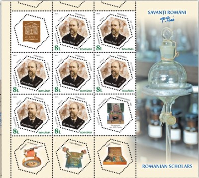 ROMANIA 2025 SAVANTI ROMANI - PETRU PONI - Minicoala cu 7 timbre + 2 viniete + 3 tabs-uri LP.2509 MNH** foto
