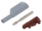 Conector banană 4mm 32A 1kV gri nichelat cu izolație