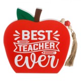 Decorațiune Lemn, Model Măr, Mesaj Best Teacher Ever, Roșu, 17x2.8x17cm, Oem