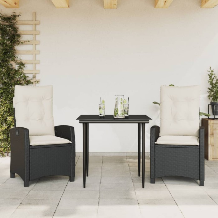 vidaXL Set mobilier de grădină cu perne, 3 piese, negru, poliratan 3212722