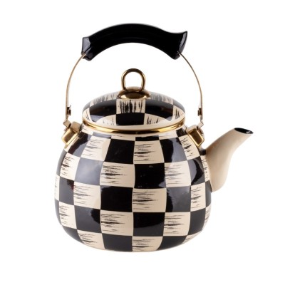 Ceainic emailat Goldmann, 2.5 litri, compatibil cu toate sursele de caldura, maner termorezistent, Alb/Negru foto