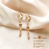 Cercei lungi Amore Dolce cu inimioare aurii si accente perlate, placati cu aur 18K, 5 cm Brazilia