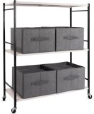 Comoda / Raft Depozitare cu 3 Polite, Roti 360, 4 Cutii Depozitare - CN