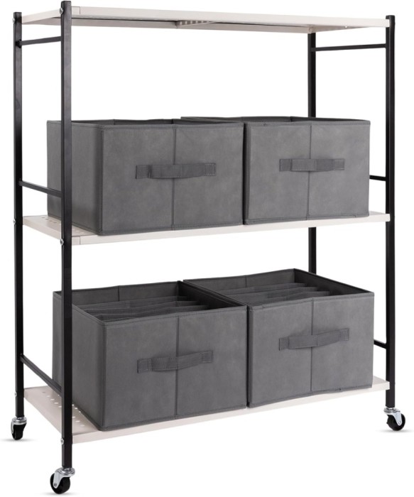 Comoda / Raft Depozitare cu 3 Polite, Roti 360, 4 Cutii Depozitare - CN