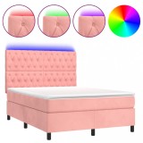 Cumpara ieftin Pat cu arcuri, cu saltea si LED, roz, 140x190 cm catifea