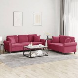 VidaXL Set canapele cu perne, 2 piese, roșu vin, catifea