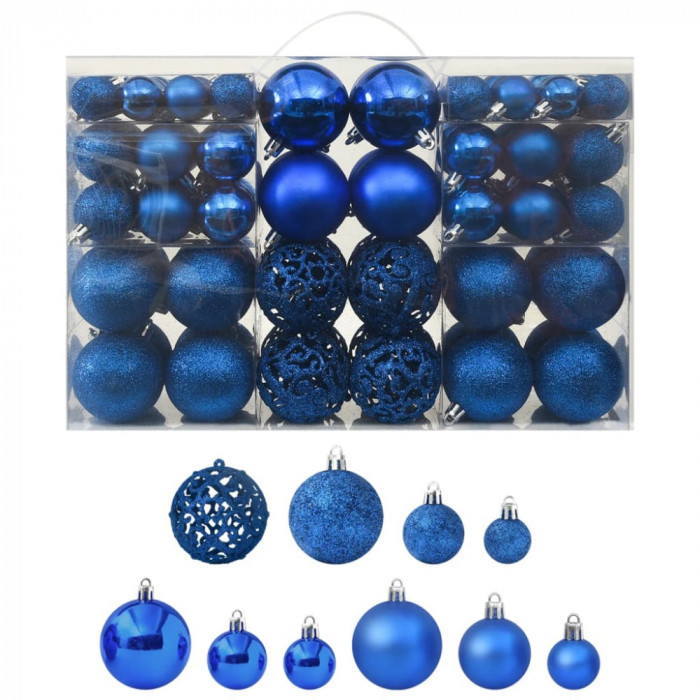 Set de globuri de Craciun, 100 piese, albastru