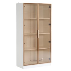 Set de 2 Vitrine cu Iluminare LED &icirc;n 16 Culori, Uși Batante și Rafturi Reglabile, 80x40x160 cm (fiecare), Dulap &Icirc;nalt pentru Living, Alb
