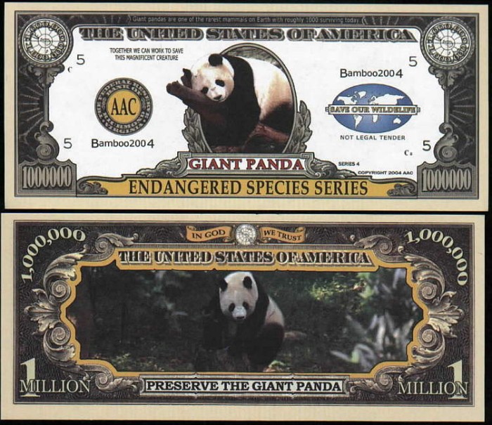 !!! SUA = FANTASY NOTE = PANDA - 2004 - UNC / SERIA SPECII AMENINTATE