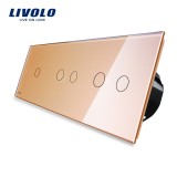 Cumpara ieftin Intrerupator touch triplu Livolo din sticla, auriu, cu panou elegant