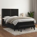 Cumpara ieftin Pat box spring cu saltea, negru, 140x200 cm, catifea