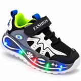Cumpara ieftin Pantofi sport cu luminite, Model Super Confy Black, Textil si Piele ecologica,