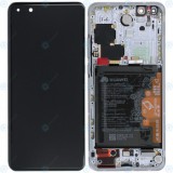 Huawei P40 Pro (ELS-NX9 ELS-N09) Capacul frontal al modulului de afișare + LCD + digitizer + acumulator argintiu - alb ca gheață 02353PJK