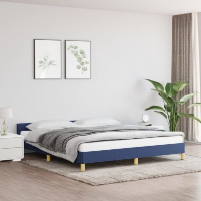 vidaXL Cadru de pat cu tăblie fără saltea, albastru, 180x200cm, textil foto