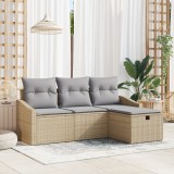 vidaXL Set canapea 4 piese cu perne Bej Ratan Poli