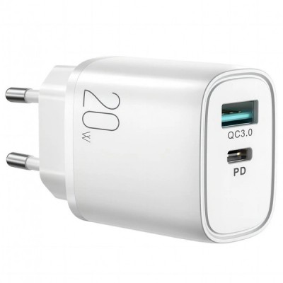 Incarcator Retea Joyroom L-QP2011, 20W, 3A, 1 x USB-A - 1 x USB-C, Alb foto