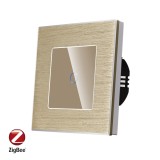 Intrerupator simplu touch Zigbee Luxion din sticla cu rama aluminiu, auriu