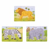 Set 3 puzzle din lemn - Jungla Vesela PlayLearn Toys, BigJigs Toys