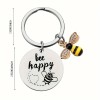 Breloc rotund din otel inoxidabil cu albina , , zBee Happy, , model decorativ pentru femei