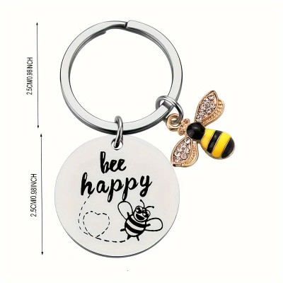 Breloc rotund din otel inoxidabil cu albina , , zBee Happy, , model decorativ pentru femei foto