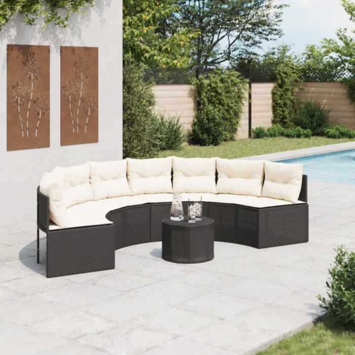 Gossi canapea de gradina cu perne, semi-rotunda, negru, poliratan