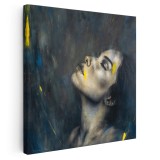 Tablou portret femeie pictura galben, albastru, negru 1351 Tablou canvas pe panza CU RAMA 40x40 cm