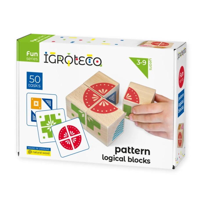 Blocuri logice din lemn, cu model, 4 piese