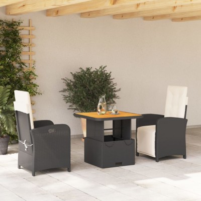 vidaXL Set mobilier de grădină cu perne, 3 piese, negru, poliratan 3277315 foto