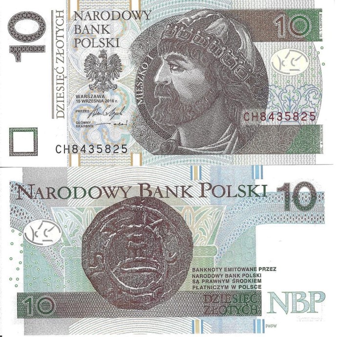 POLONIA 10 ZLOTI ZLOTYCH 2016 UNC [1] P- 183b , Serie CH , necirculata