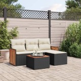 Cumpara ieftin Set mobilier de grădină cu perne, 5 piese, negru, poliratan
