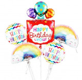 Set aranjament baloane Happy Birthday, set 5 piese, folie aluminiu, multicolore, Idei