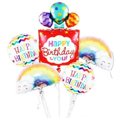 Set aranjament baloane Happy Birthday, set 5 piese, folie aluminiu, multicolore foto