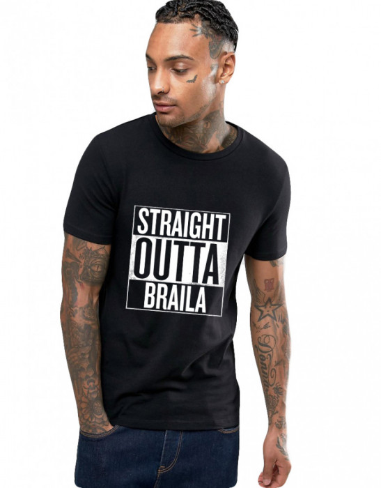 Tricou negru barbati - Straight Outta Braila - 2XL