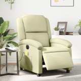 Cumpara ieftin Fotoliu de masaj rabatabil electric, crem, piele naturală