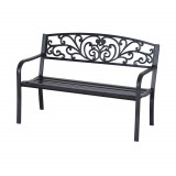 Cumpara ieftin Outsunny Banca de gradina din metal cu spatar decorat, 127x60x87cm &ndash; negru | Aosom RO