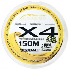 Fir textil Mistrall X4 150 m, culoare galben fluo 0.08 mm