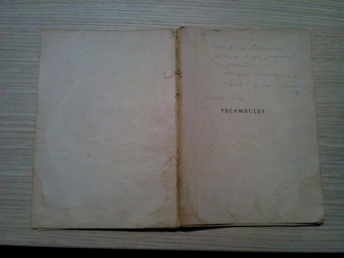 SANDU TZIGARA-SAMURCAS (autograf) - PREAMBULES - Poemes, 1944, 228 p.