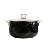 Cratita emailata Goldmann, 24x15cm, 6.2 litri, manere titan aurii, capac sticla, inclusiv inductie, Negru