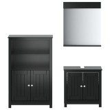Set mobilier baie, 3 piese, &bdquo;BERG&rdquo; , negru, lemn masiv de pin