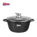 Cratita Aluminiu Turnat Vanora Home Classic 20cm, 2.6L, Invelis Ceramic Marmorat, Cu Capac