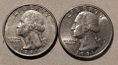 25 centi SUA - 1991 D+P foto