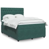 vidaXL Pat box spring cu saltea, verde &icirc;nchis, 160x200 cm, catifea 3294691