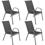 Set 4 scaune gradina cu brate, cadru otel si sezut textilene, 53x72x92 cm, gri Household NewTrend